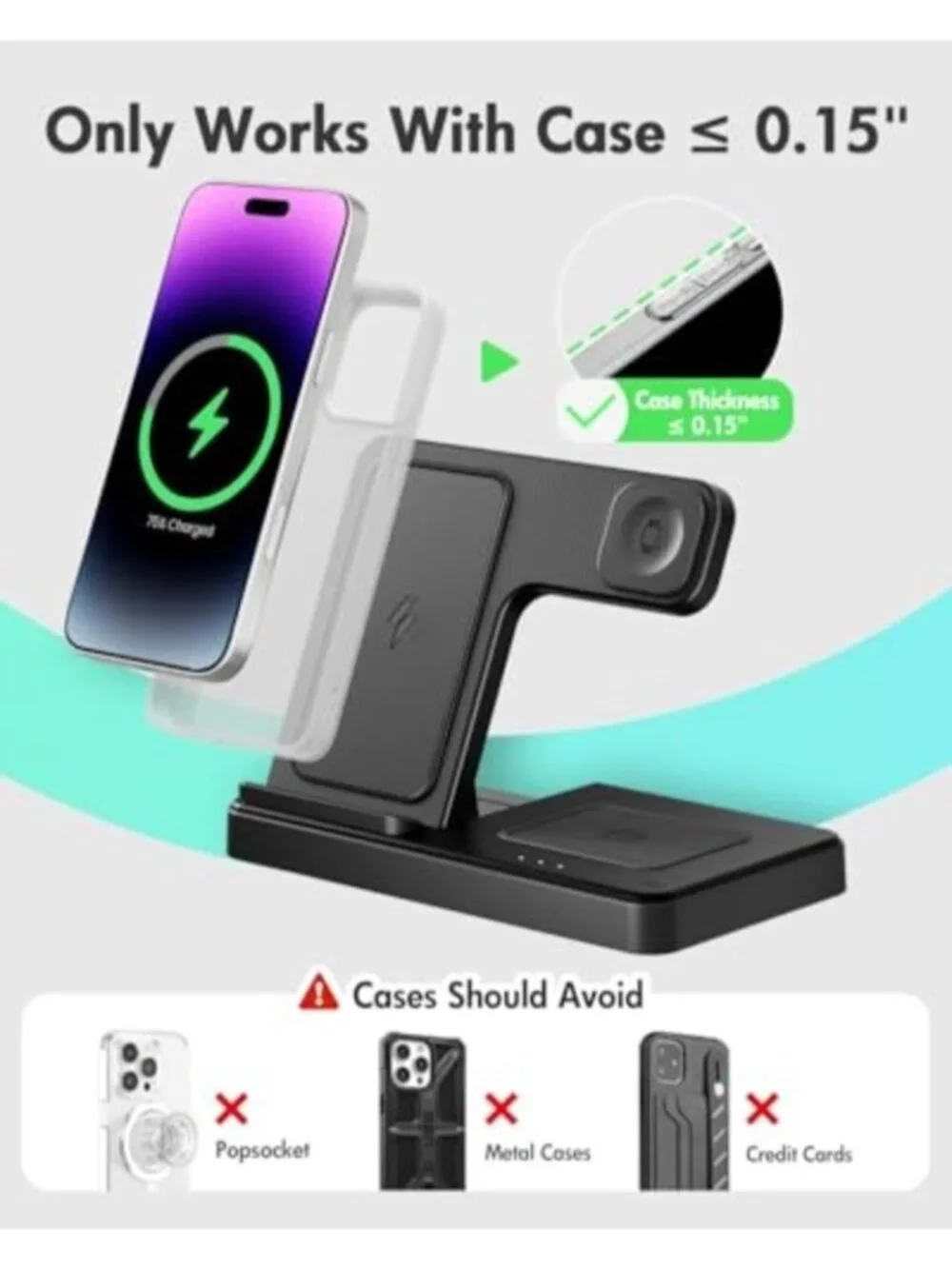 Wireless Charger iPhone Charging Station: 3 in 1 Charger Stand Multiple Devices